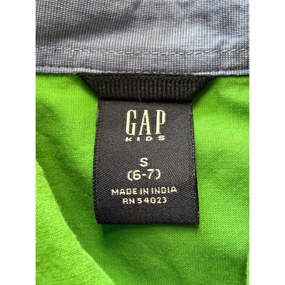 Gap Kids Boys Green Long Sleeve Button Down Shirt Size S 6-7 100% Cotton Poplin - Picture 4 of 7